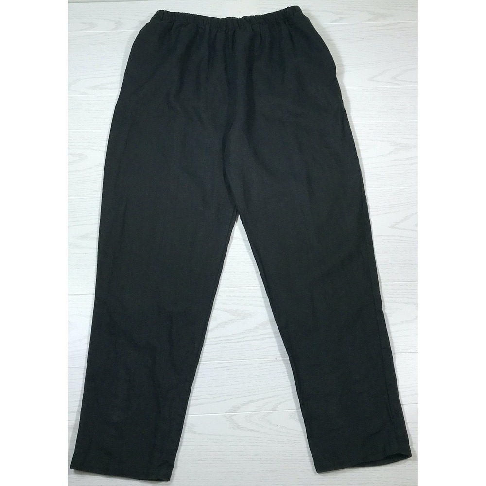 Vintage Linen Pants Women XL What's Up Black Elastic Waist Pockets Summer Beach